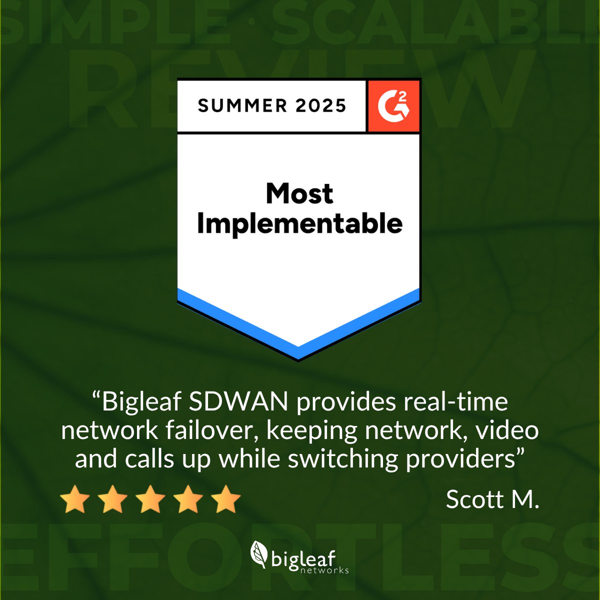 🔧  Real-time failover. Zero disruption.

"Bigleaf SD-WAN provides real-time network failover, keeping network, video, and calls up while switching providers." — Scott M.

Switch ISPs without switching off your business.

#FailoverFirst #BigleafNetworks #G2Awards #HybridWAN