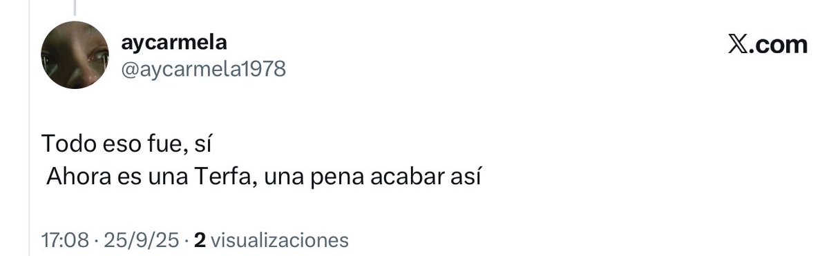 Me sigue apeteciendo más un mundo lleno de Lidias Falcón y de otras terfas, como yo, que la sociedad actual plagada de individuas cobardes y faltonas que ensucian todo lo que tocan. Insulta y después bloquea para impedir el debate. Democracia pura.