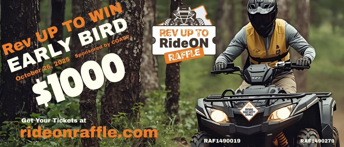 OFATV's tweet image. 🔥 Rev Up to Win! 🔥
The Next Early Bird Draw is coming October 26 — Sponsored by COATV 🎉
💰 $1,000 CASH up for grabs! 💰
🎟️ Have you got your ticket yet?
➡️ RideOnRaffle.com
#RevUpToRideON #RideONRaffle #ATVAdventure