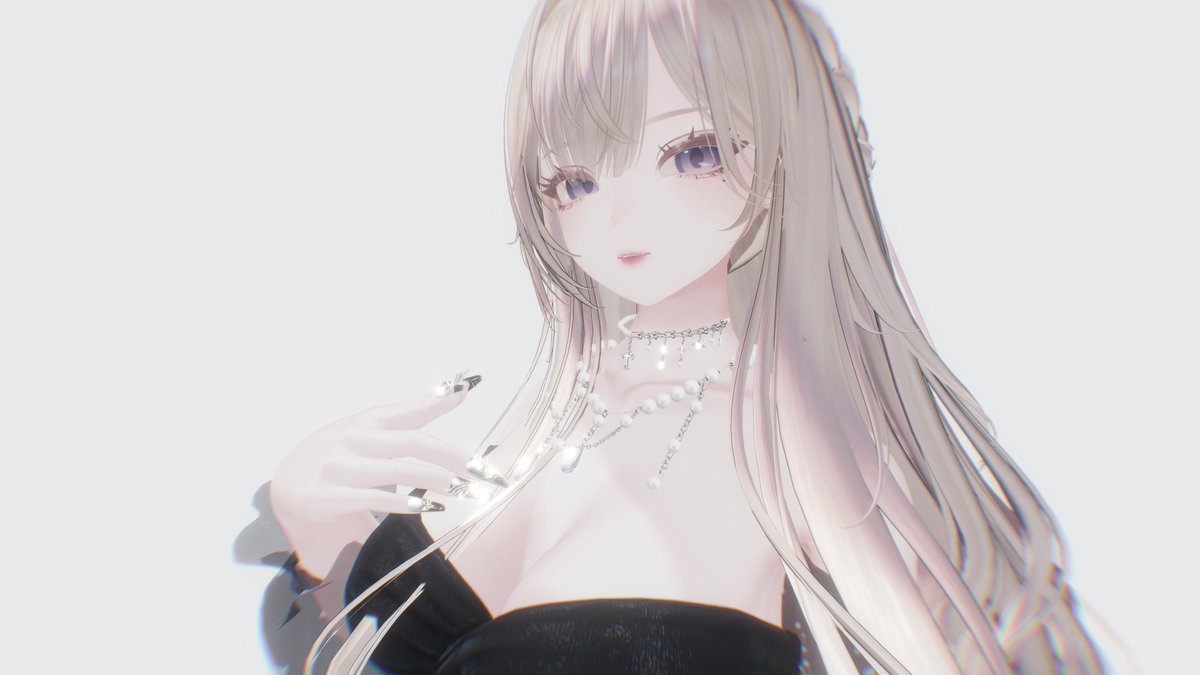 うにまるさんのギフト企画で当たったアクセサリーと、それに合わせた衣装の選定で時間経っちゃいましたけど納得のいくものに🖤
ドレスも形かわいいし、ネックレスも綺麗で大満足👏
 #Shuan3D #Daft_BlackSmith #うにスマイル