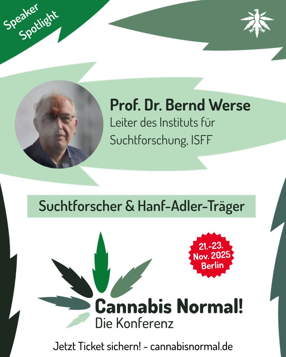 Suchtforscher &amp; Hanf-Adler-Träger 🏆 Bernd Werse <a href="/CDR_FFM/">Bernd Werse</a> live auf der #CaNoKo25!

Er präsentiert brandaktuelle Daten zu den #CanG-Auswirkungen auf Konsumenten und ihre Cannabisquellen.

Wissen aus erster Hand! 🎟️ Tickets: cannabisnormal.de