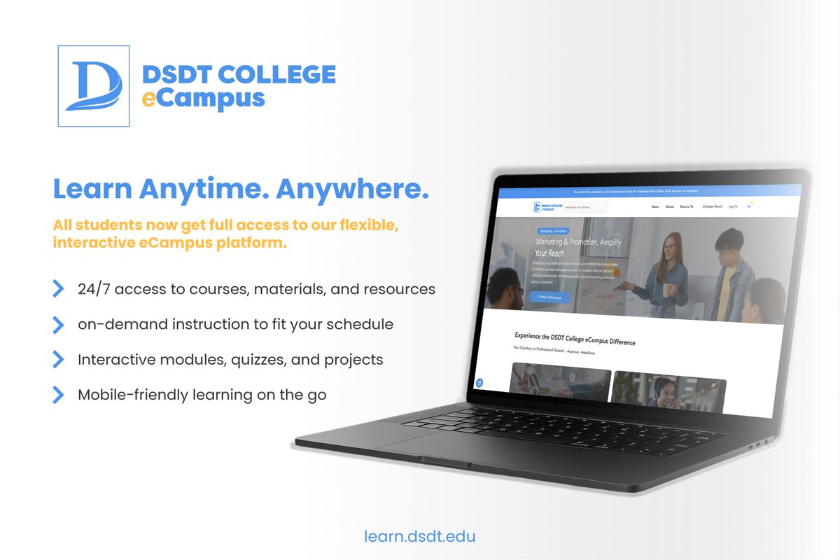 dsdtedu's tweet image. Learn anytime, anywhere with DSDT eCampus 🎓 Access 24/7 courses, resources, and instructor support—flexible learning built for your life. 👉 learn.dsdt.edu

#DSDTeCampus #LearnAnywhere #FlexibleLearning #Upskill #StudySmart #FutureReady