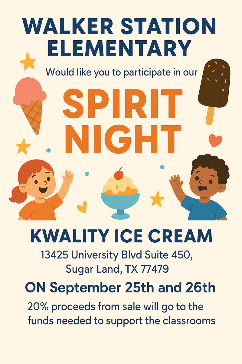 Early Release = Ice Cream Time! 🍦
Join us right after school at Kwality Ice Cream for our Spirit Days! Treat your kids (and yourself 😉) to something sweet and help support WSE at the same time.
 Kwality Ice Cream - September 25- 26 (all day)
