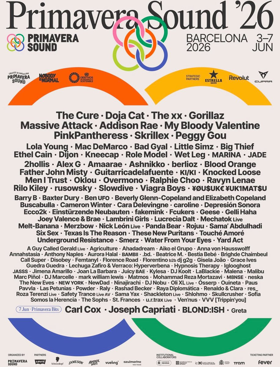 Primaveraほんまに嬉しい！！最近毎日聴いてるLola Youngも、念願すぎるGorillazも、3回目の機会に恵まれるKneecapもありがたすぎる。「今年はゴリラズ観にどっか行こう」って思ってたのが思いがけず叶うぞ〜〜