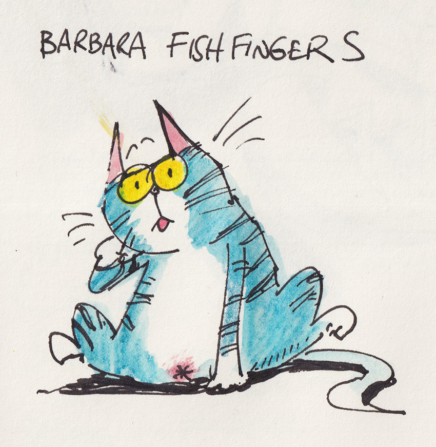 My friend <a href="/EmilyFloGiles/">Lemony Piles 💙</a> suggested the name Barbara Fishfingers sounds very much like one of  <a href="/RealBobMortimer/">bob mortimer</a>'s cat names so I thought I'd draw her.