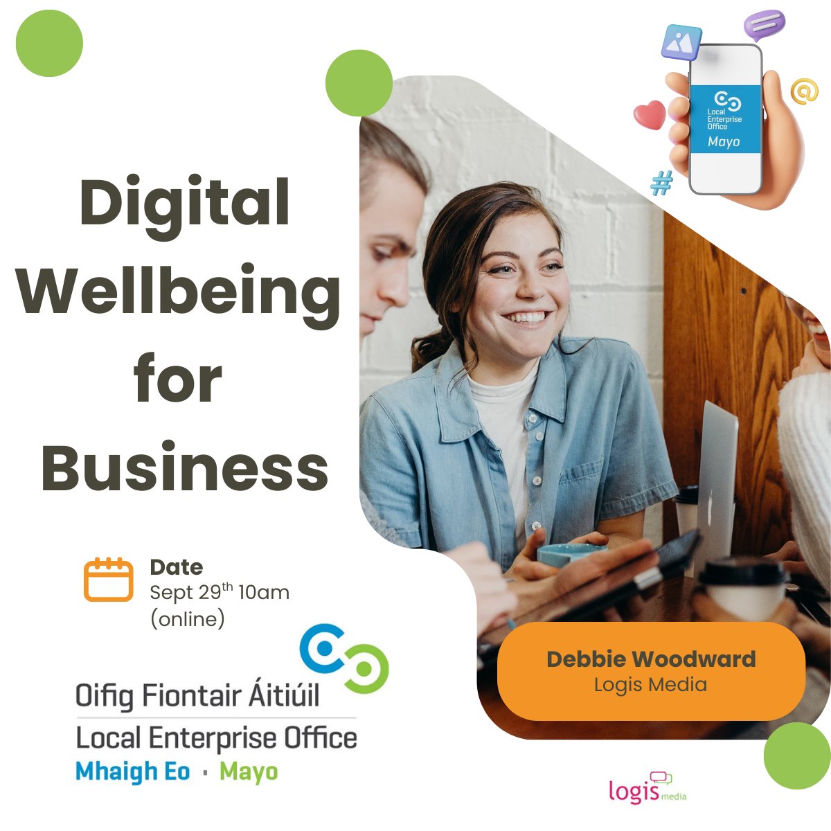 There are a few spaces still available on my 'Digital Wellbeing for Business' training session, which I’ll be delivering online for <a href="/leomhaigheo/">LEO Mayo</a> on Sept 19th 10am. localenterprise.ie/Mayo/Training-… #digitalwellbeing #workplacewellness