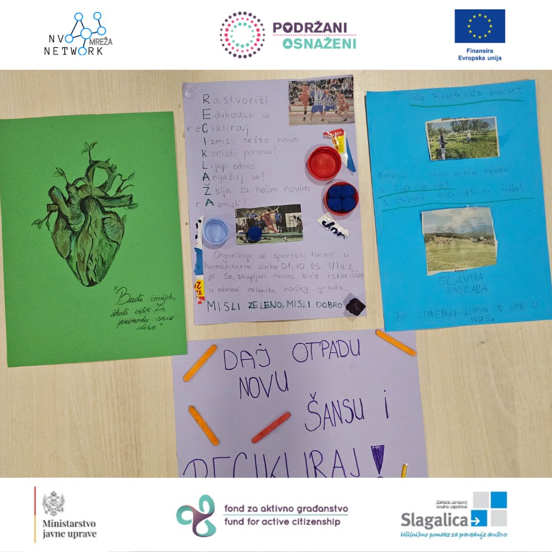 nvomreza's tweet photo. ♻️  U okviru projekta "Što zelenije, to bolje" održana je prva radionica reciklaže. 

@faktcg @slagalicaos
@javnaupravamne @evropska_kuca @me4eu

#Podrzani_Osnazeni #ForSupportToEmpowerment #fakt https://t.co/woeqpS9ENW