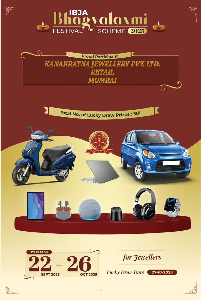 IBJA Bhagyalaxmi Festival Scheme 2025
Proud Participant.

Light Weight Jewels of #18Karat Crated for Your Special Day.
From 
#KanakratnaRetail
#KanakratnaJewellery

Visit Store to Avail Offers.
<a href="/IBJA1919/">IBJA</a>