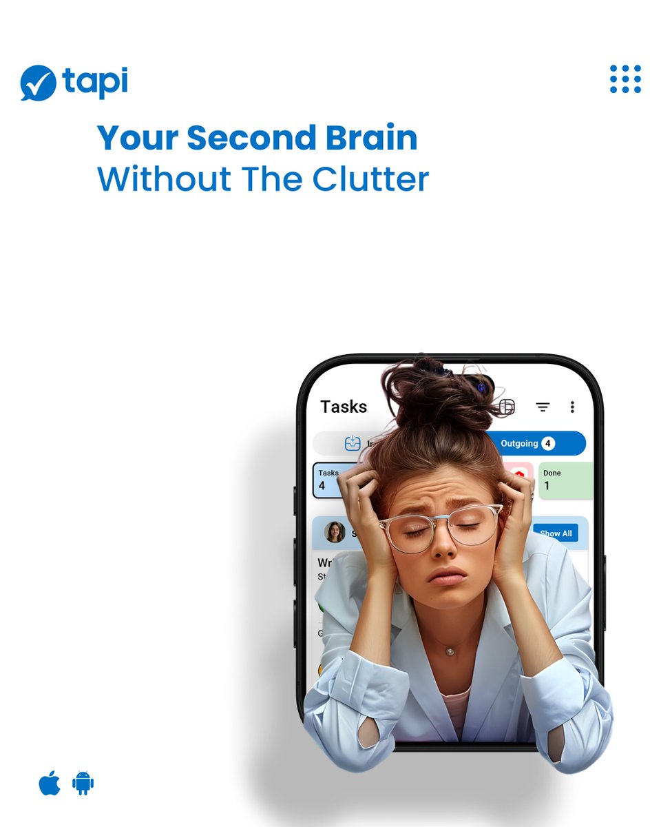 TapiLtd's tweet image. Second brain &amp;gt; sticky clutter: capture fast, tag once, turn into tasks, review briefly to make ideas stick ⚡️🧠.
Android download tapi.co/playstore | iOS soon 📲 .
#WorkSmarter #SecondBrain #UnifiedWorkspace.