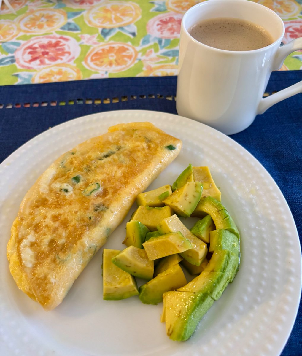 🇫🇷 Bonjour 
🇮🇹 Buongiorno 
🇩🇪 Guten Morgen 
🇪🇸 ¡Buenos días! 
🇬🇧 Good Morning! 
Breakfast served: 😋 Omelette with scallions and Provolone Cheese; avocado 🥑 and coffee ☕️ ☀️🏝️🌊 🇵🇷 🇺🇸 😎