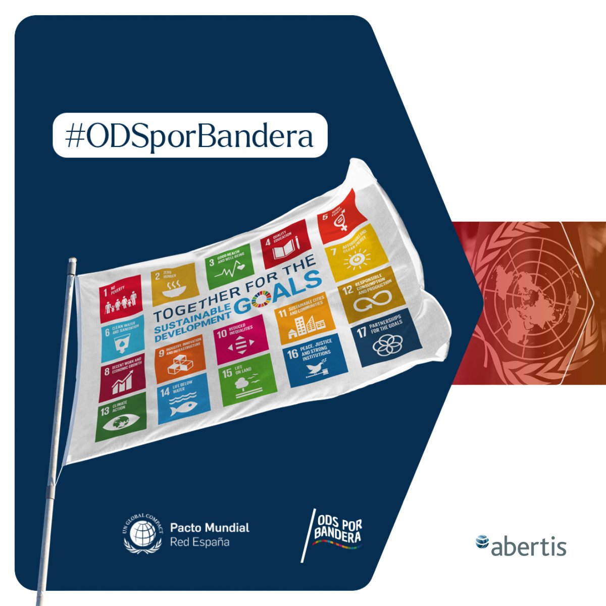 Abertis's tweet image. 🌍🤝 Como reflejo de nuestro compromiso con el impulso de un futuro más sostenible, desde Abertis nos unimos a #ODSporBandera, del @PactoMundial. 
 
Una iniciativa basada en la cooperación que busca promover la #sostenibilidad y los Objetivos de Desarrollo Sostenible.