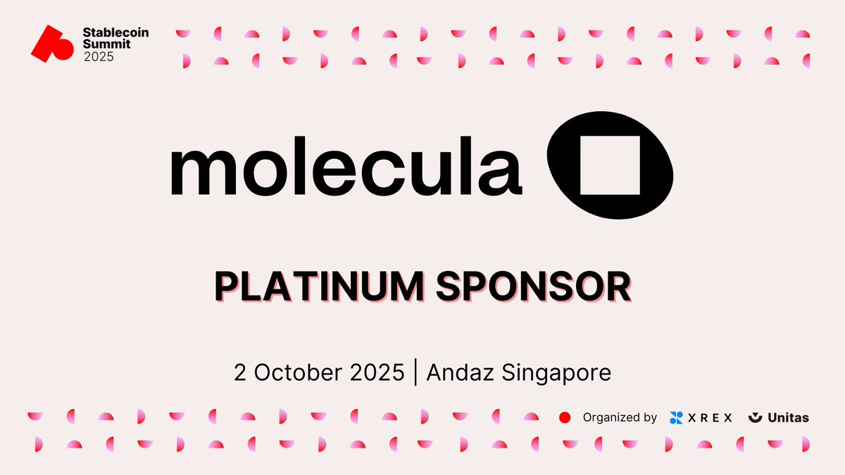 stblcnsummit's tweet image. Molecula joins Stablecoin Summit as a Platinum Sponsor!

@molecula_io makes reliable stablecoin yield accessible to everyone: no KYC, non-custodial, Tier-1 security audits, assets 100% backed.

Join us in Singapore to see yield without compromise.

📍 Singapore, 2 Oct