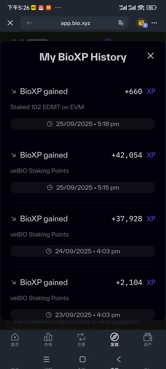 $bio  <a href="/BioProtocol/">Bio Protocol</a>  <a href="/edmtcomms/">eDMT Commons</a> 
把102个edmt拿去质押，今天给了660的xp！而bio今天给的xp居然涨了接近10%，达到了42000多分！