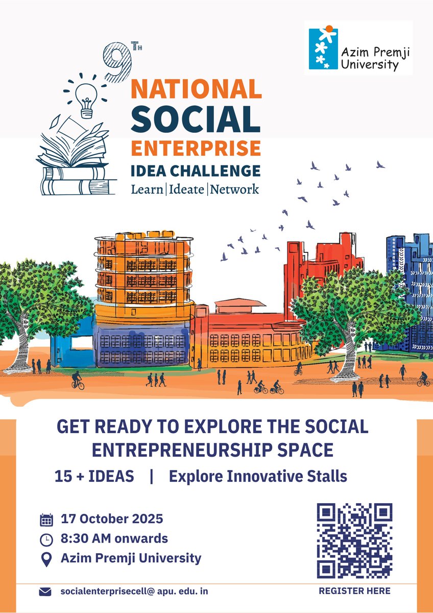 azimpremjiuniv's tweet image. The 9th National Social Enterprise Idea Challenge is here. 

From 230+ submissions, we have shortlisted 15 teams to present their innovative social change ideas to a jury at Azim Premji University, Bengaluru.

Be part of this flagship event of the Social Enterprise Cell, and…