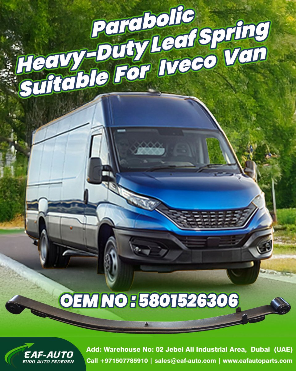 eafautopartscom's tweet image. Strength &amp;amp; reliability for your Iveco Van! 🚛
Parabolic Heavy-Duty Leaf Spring (OEM: 5801526306) now available in Dubai 🇦🇪
📍 EAF-AUTO – Euro Auto Federn
🔧 OEM Quality | 💪 Heavy-Duty | 🚚 Long-lasting

👉 eafautoparts.com | ☎️ +971507785910
#EAFauto #LeafSpring #IvecoVan