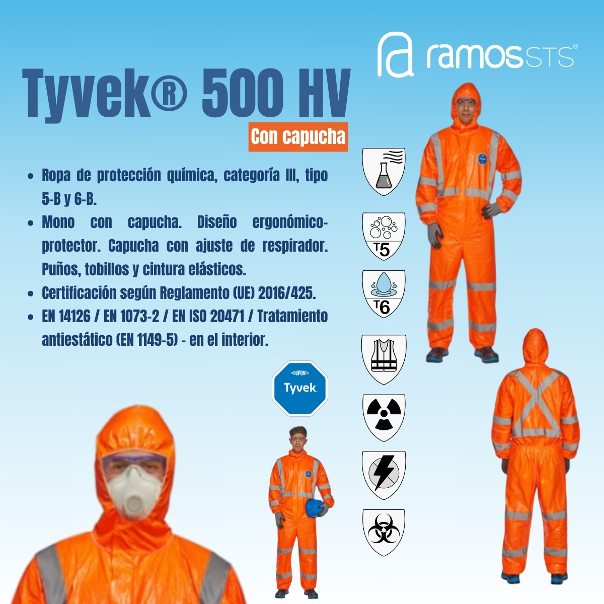 RamosSts_'s tweet image. 🆕 Tyvek® 500 HV (Con capucha) 🆕

👉🏼 Categoría III, tipo 5-B y 6-B.
👉🏼 Certificación según Reglamento (UE) 2016/425.
👉🏼 EN 14126 / EN 1073-2 / EN ISO 20471 / Tratamiento antiestático (EN 1149-5) - en el interior.

#EPI #Tyvek #ProteccionTotal