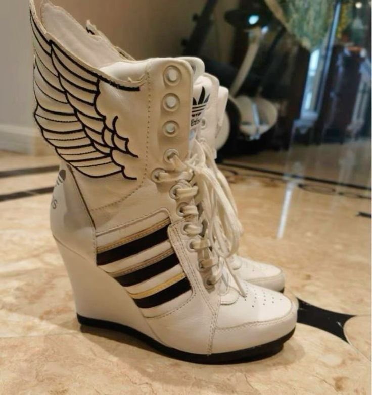 adidas gazelle silver green womens Adidas x Jeremy Scott Angel Reflective Wings Wedge Sneakers 38/38.5 –  darina`s garms main image 0