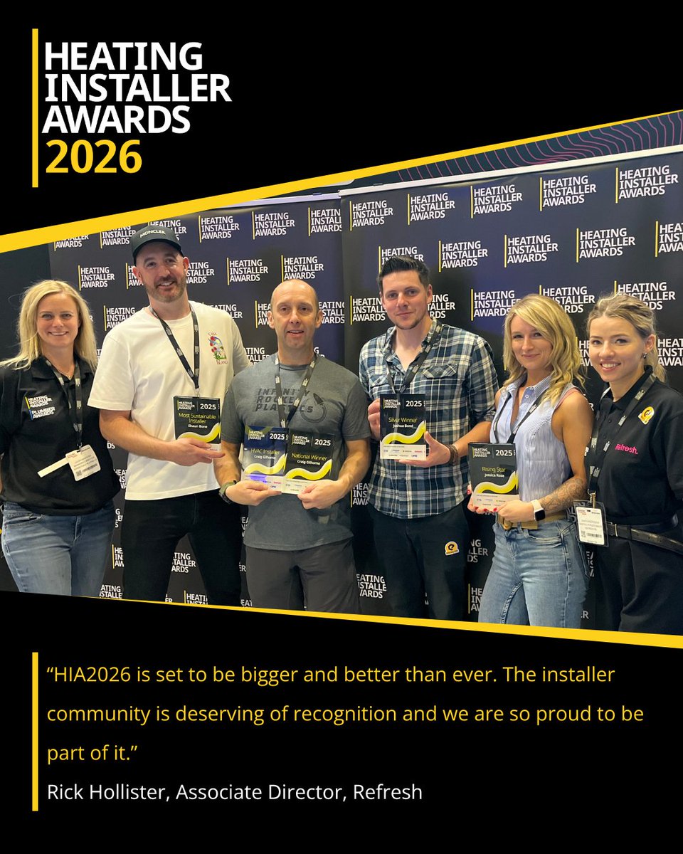 Since 2015, Refresh has been backing installers through the Heating Installer Awards 👊

📅 Entries open 6th Oct – sign up now: bit.ly/3HaRRr4

#HeatingInstallerAwards #HIA2026 #InstallerCommunity