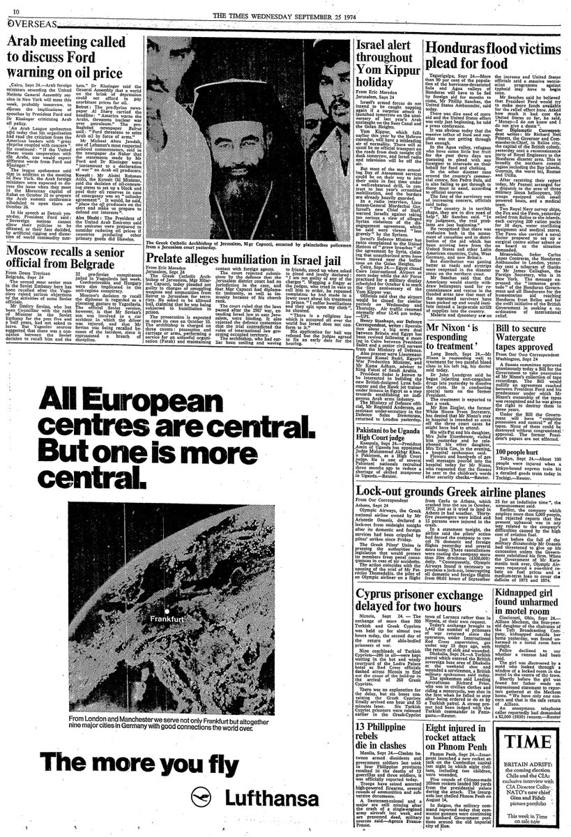 25th September 1974:

GENERAL ELECTION
Inflation
TUC / Labour Social Contract
Dublin Hopes For Conservative Win

WORLD
Donald Rumsfeld New White House Chief of Staff
Skirmishes on Israel / Lebanon Border
James Callaghan at the UN
EEC Budget Slashed
Arab Oil Policy