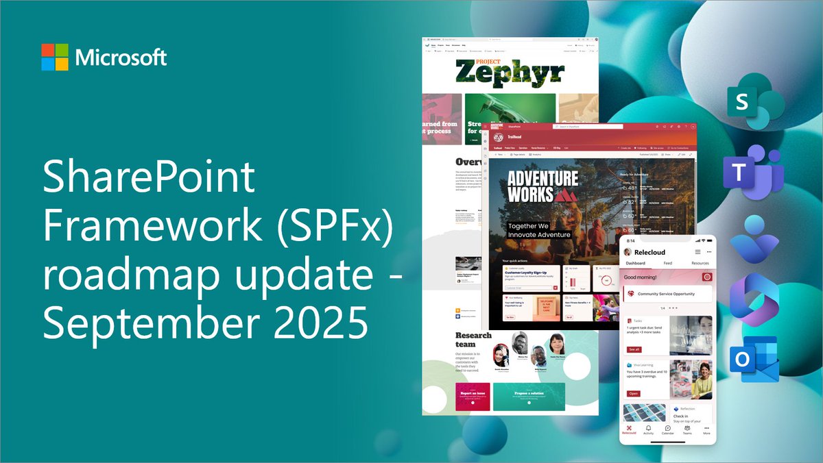 SharePoint's tweet image. 💡 SharePoint Framework (SPFx) is evolving fast!
• AI-powered portals, dashboards and solutions
• New roadmap & open-source tooling
• Community advisory board now live
See what’s coming → msft.it/6013sSsUT
#Microsoft365 #SharePoint #SPFx