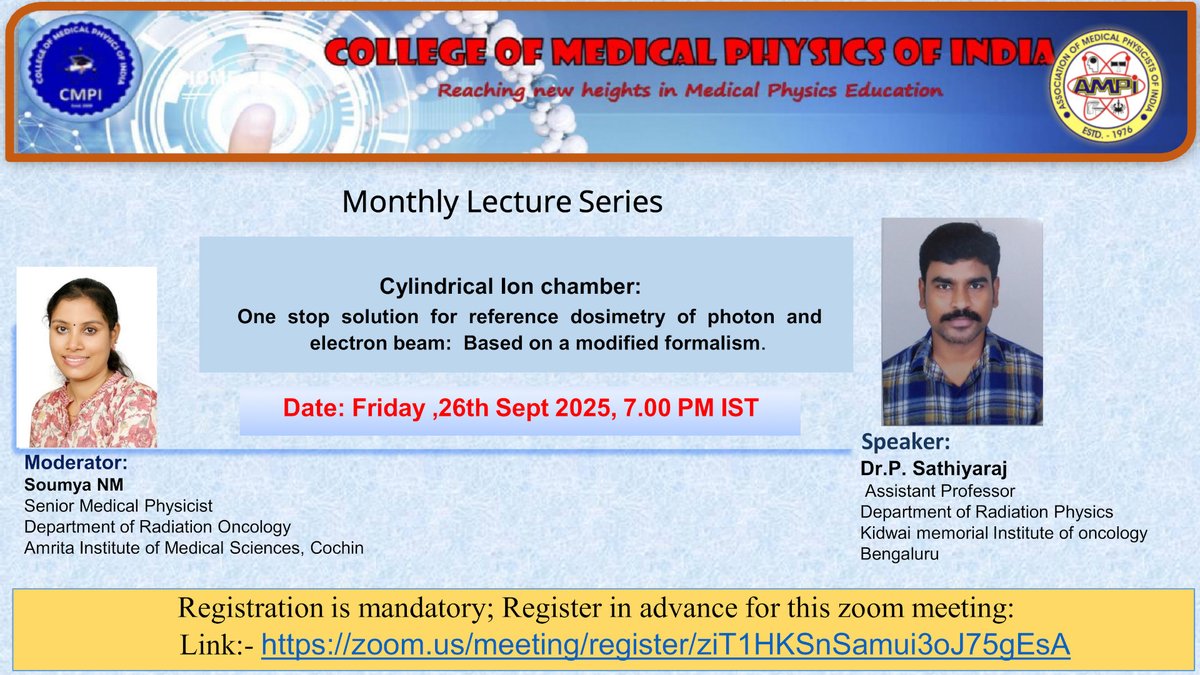 CMPI_HQ's tweet photo. Register for CMPI Monthly Lecture Sep 26, 2025 !
#medphys #Medical #Physics #Certificate #CMPI #India 

Join the CMPI Lecture: https://t.co/9Y1zhFS8a1 https://t.co/3f9jukmrdZ