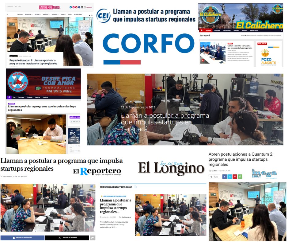 📢Prensa #Tarapacá destaca:
Llaman a postular a programa que impulsa startups regionales
Proyecto Quantum inicia nueva edición con apoyo de Corfo y ejecución de SEID Global Consulting
Leer 👉bit.ly/3Vx2d8v
#Innovación #Emprendimiento #Sustentabilidad #Iquique
💪🚀🌎✅