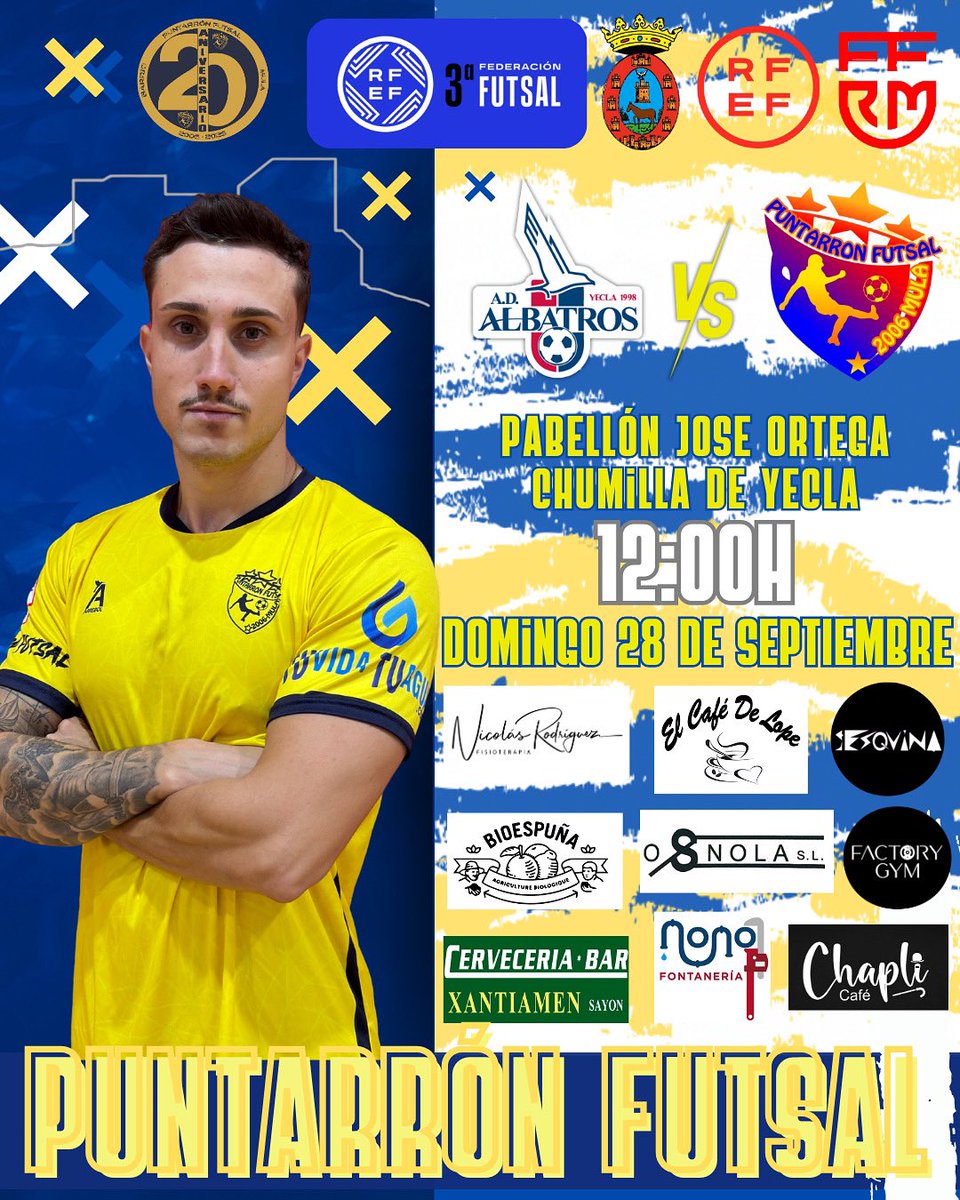 🟡PRÓXIMA JORNADA DE LIGA DONDE NOS DESPLAZAREMOS A YECLA PARA INTENTAR TRAERNOS LOS 3 PUNTOS🔵

📅Domingo 28
⏰12:00
🏟Pabellón José Ortega Chumilla
⚔️Albatros Yecla

💛💪🏽💙