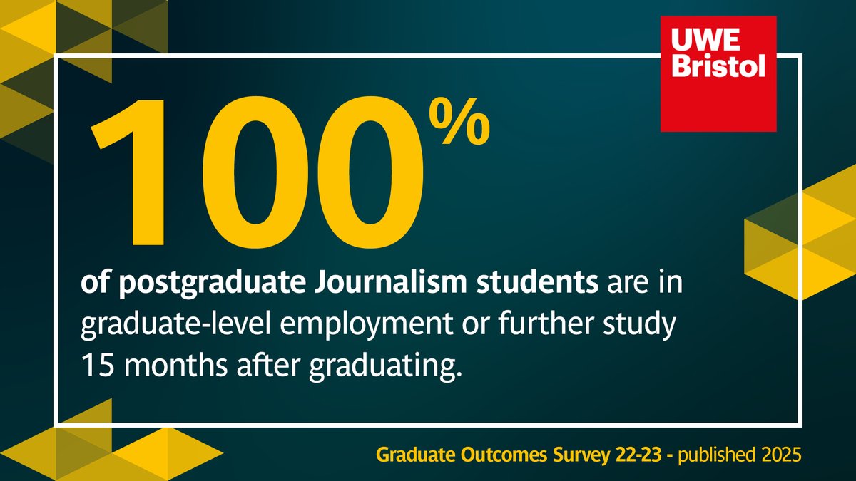 Good news for the MA Journalism course today - official survey results show 100% employment in graduate-level jobs or further study for our graduates 15 months after their course <a href="/UWEBristol/">UWE Bristol</a> <a href="/BJTC_UK/">BJTC - Industry Accredited Journalism Courses</a>  courses.uwe.ac.uk/P50012/journal…