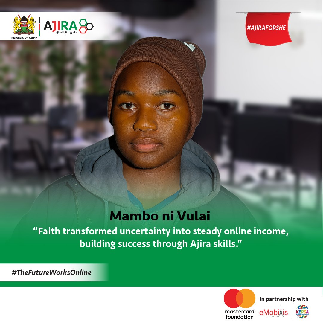 eMobilisXAjira_'s tweet image. Faith’s journey shows that no dream is too small to start. From a beginner with curiosity to a woman earning and thriving online.
Click to see how Ajira helped her build a future in digital work
ajiradigital.go.ke/#/blog-detail/…
#AjiraForShe