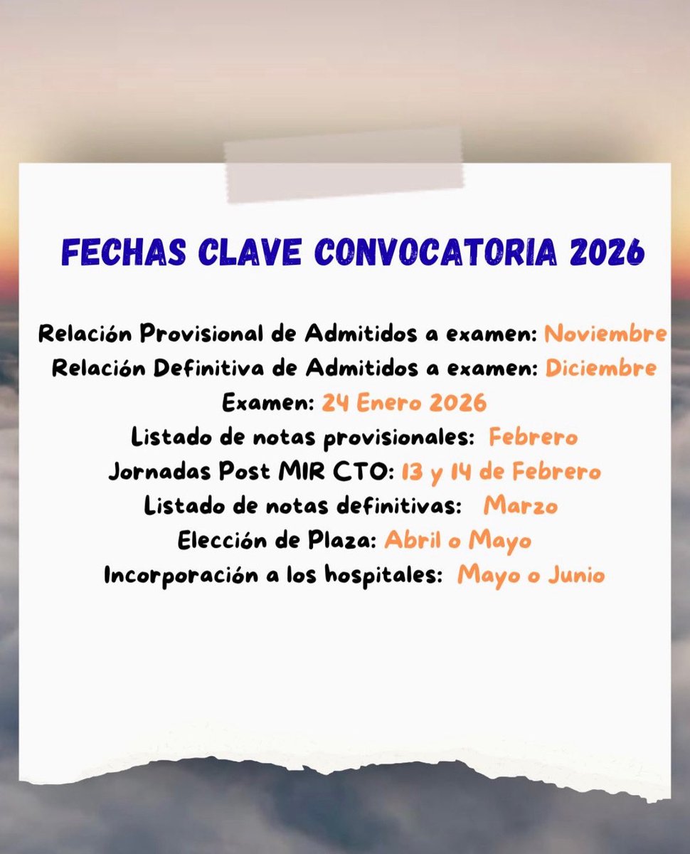 ✨ Calendario orientativo MIR/EIR y resto de la FSE ✨

Estas son las fechas aproximadas que se han repetido en los últimos 5 años (publicación de listados,  adjudicación, etc.).

👉 Importante: no son fechas oficiales, pueden variar en función de lo que publique el Ministerio en