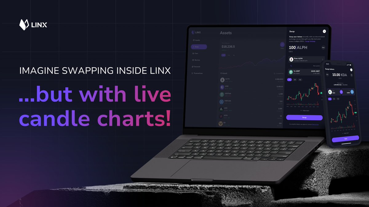 linx_labs's tweet image. 📊 Imagine swapping inside Linx App and @LinxWallet  with live candle charts right on the screen 👀

Would this make your $LINX experience better?  👀
Vote below @alephium  @kadena_io ⬇️

💡 Have other ideas for features? We want to hear them🙌