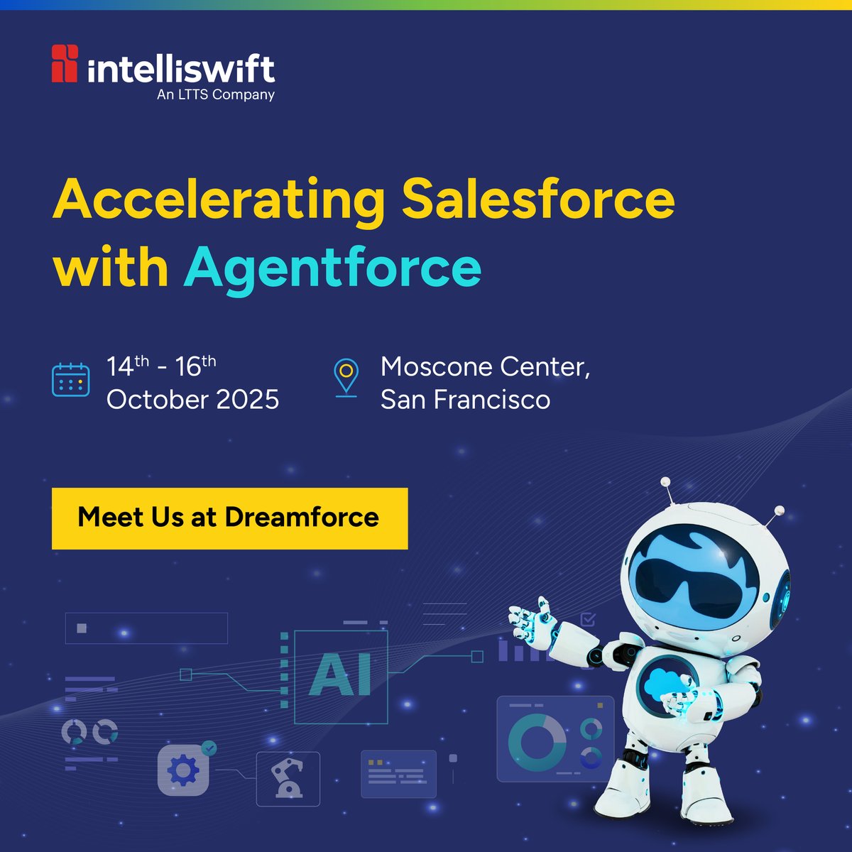 Intelliswift's tweet image. 🌟 We’re heading to #Dreamforce2025 and bringing innovation with us!
Discover how Agentforce accelerators help enterprises get more out of Salesforce with speed, automation & scalability.
Book a time to meet us: lnkd.in/dbMe8s83
#Dreamforce2025 #Agentforce