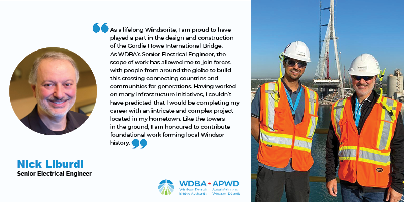 GordieHoweBrg's tweet photo. Meet Nick Liburdi, Senior Electrical Engineer, featured in this month’s People of #WDBA. As a lifelong Windsorite, Nick is honoured to have the opportunity to work with people from around the globe to bring the #GordieHoweBridge project to life. Learn more about Nick below. https://t.co/46O3o4Sjyh