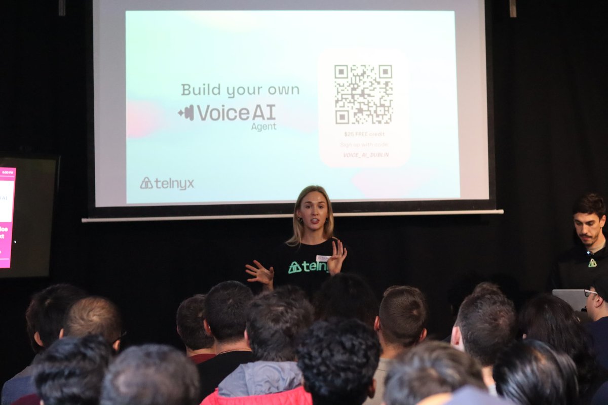 telnyx's tweet image. Dublin, you showed out for our first #LowLatencyClub in Europe! 🇮🇪👨‍💻

We dug into:
✅ Chatbots → real-time voice agents
✅ Handling latency + natural speech flow
✅ Scaling prototypes into production
✅ Building agentic systems in-house

Stay tuned for the next 👀
#DevMeetup…
