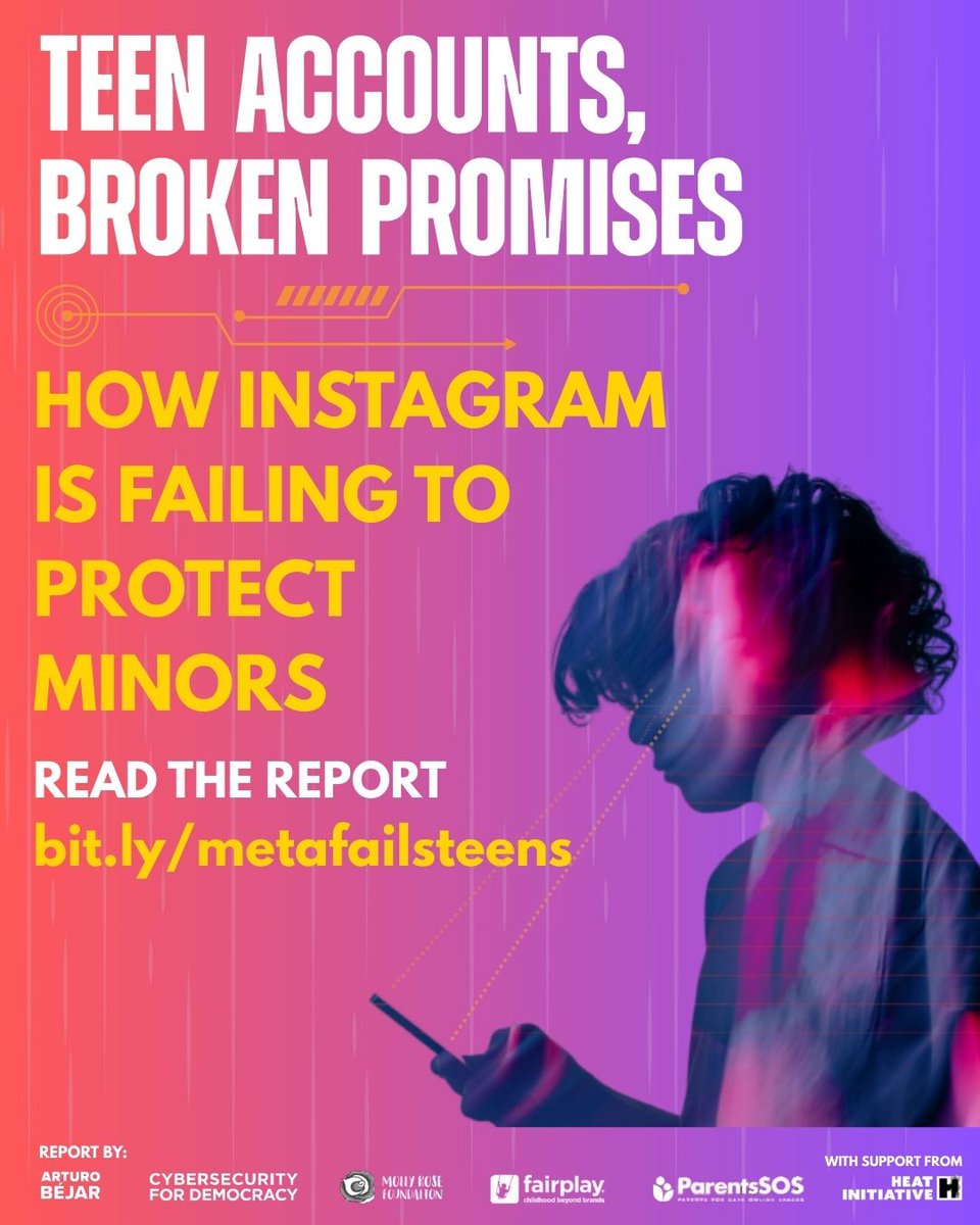 fairplayforkids's tweet image. 🚨BREAKING: Research reveals @Instagram #TeenAccounts are nothing but a PR stunt, full of broken promises. The safety tools don’t work & teens are inundated with harmful content. #MetaFailsTeens
Don’t let @Meta’s manipulations trick you🤥. Read our report now!