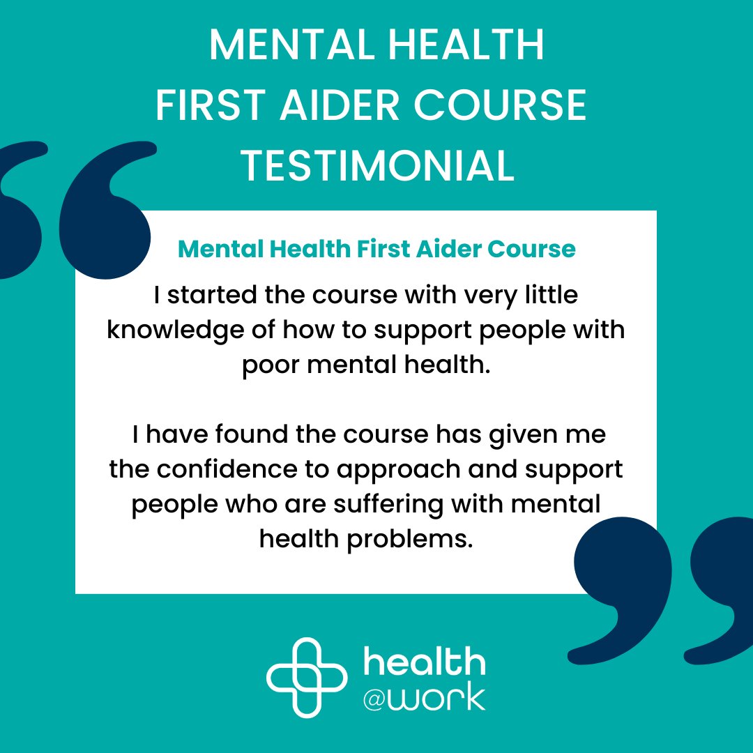 Mental Health First Aider Course Testimonial ⭐

Here at Health@Work, we're proud to support organisations as they strengthen their workplace wellbeing offering. 

Our Mental Health First Aider course is an excellent example of this. 

Take a look at some of our latest feedback!