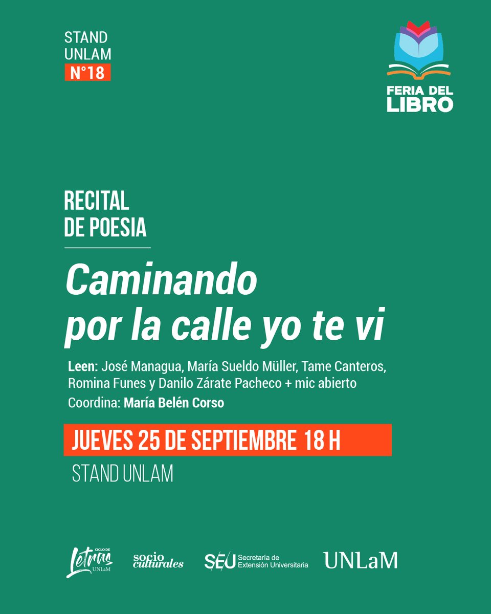 🏛️La UNLaM está presente en la Feria del Libro La Matanza📚 ⁣
⁣
Hay muchas actividades para la comunidad 💚
⁣
<a href="/SocioCulturales/">UnlamSocioculturales</a> 

🏛️ Stand N°18⁣
📅 Hasta el 28 de septiembre⁣
🕒Lunes a jueves de 10 a 20 h⁣
🕒Viernes a domingo de 12 a 21 h⁣
📍 Plaza de San Justo ⁣