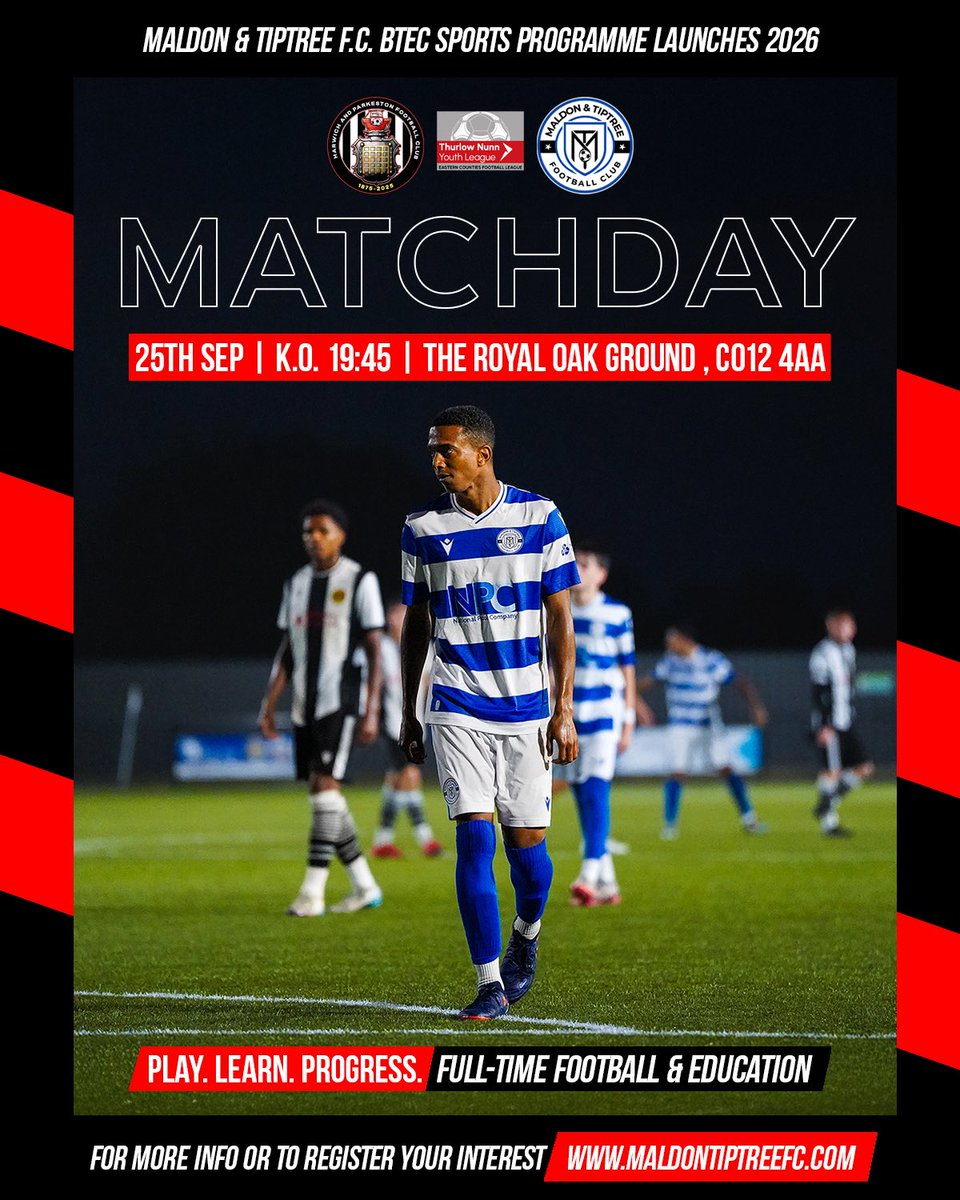 MATCHDAY ✊

🆚 <a href="/OfficialHarwich/">Harwich and Parkeston FC</a> 
🏟️ The Royal Oak Ground
⏰ K.O. 19:45
🏆 Thurlow Nunn Youth League