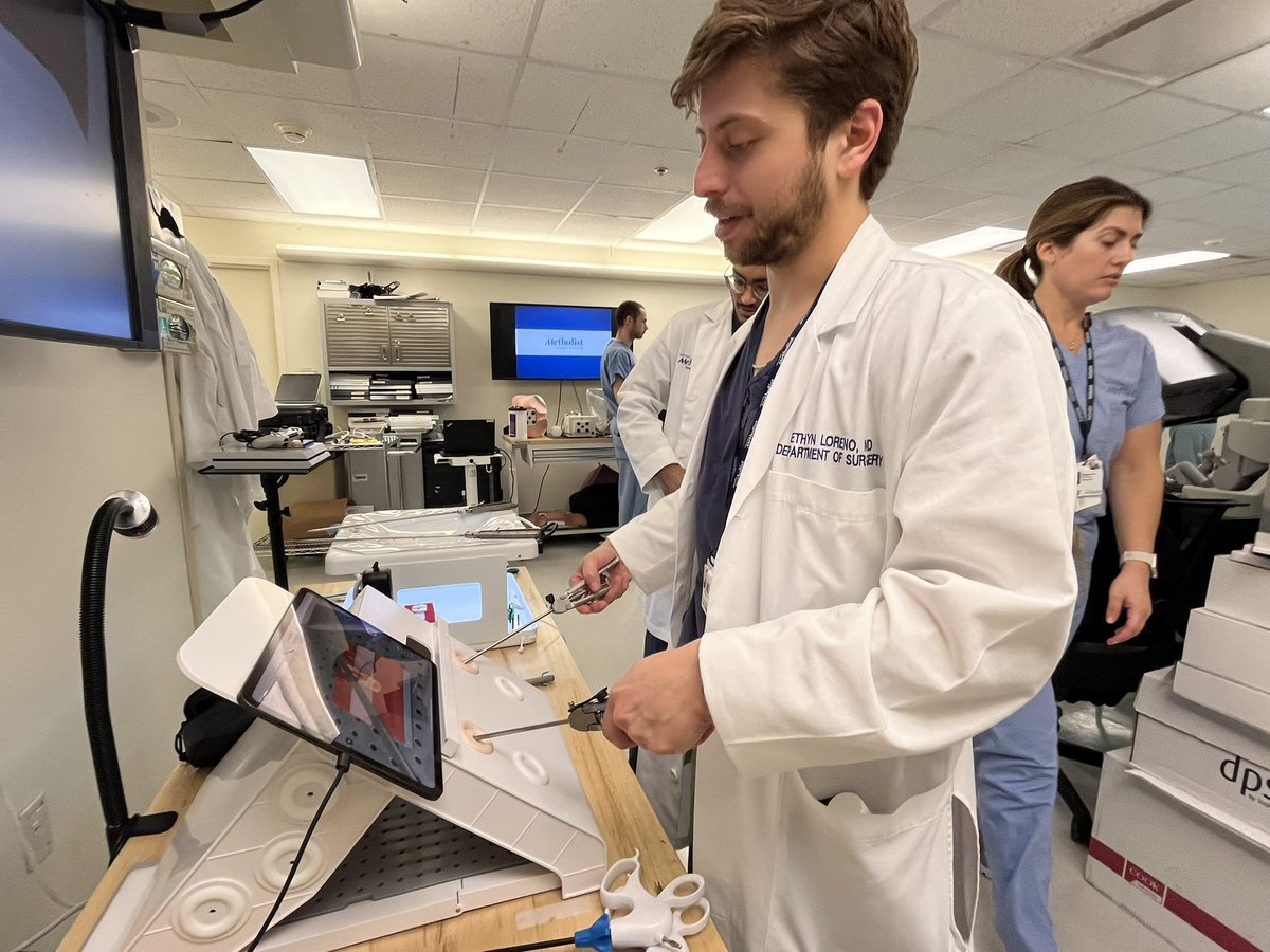 APD Dr. Tariq giving our junior residents tips for Fundamentals of Laparoscopy (FLS). Our Inanimate Skills Lab (ISL) with laparoscopic &amp; robotic trainers is located right next to our resident work space &amp; accessible 24/7!