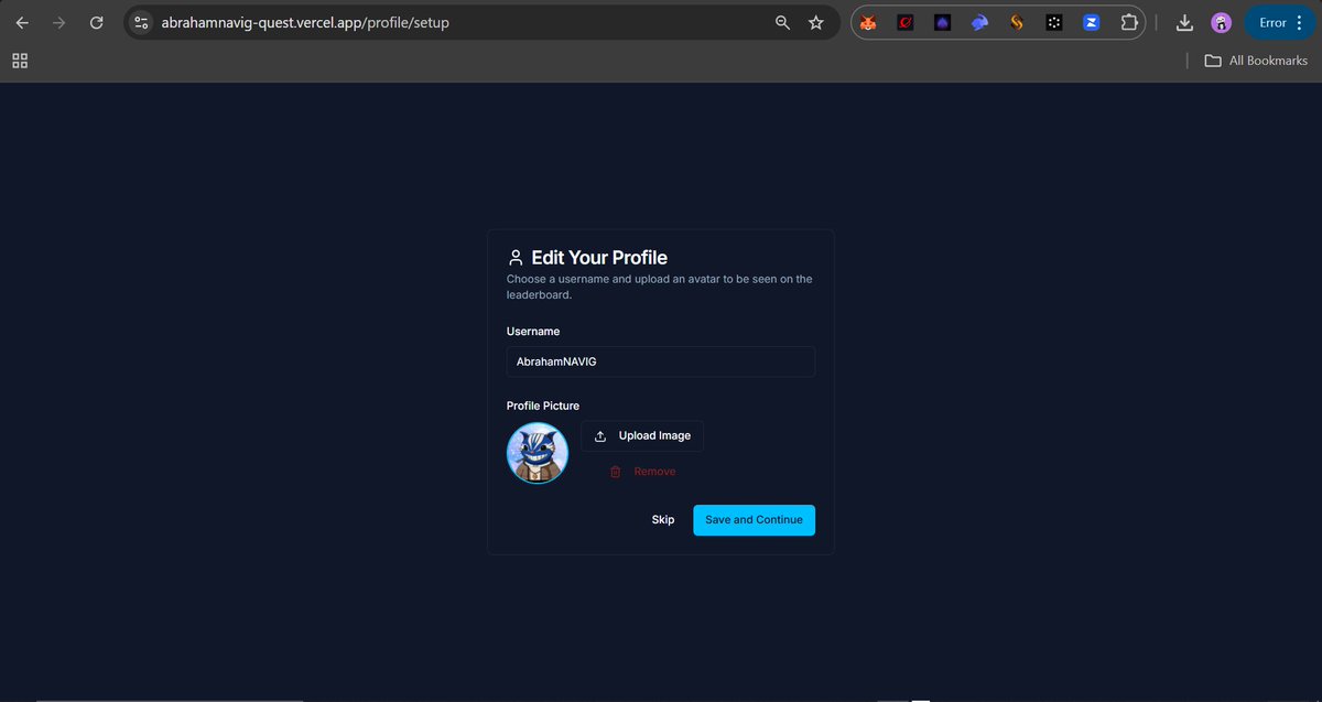 AbrahamNAVIG1's tweet image. Profile setup complete! ⚙️ Customize your avatar and username to stand out on the leaderboard. Ready to make your mark in the CryptoQuest community? #Web3Profile #CryptoCommunity