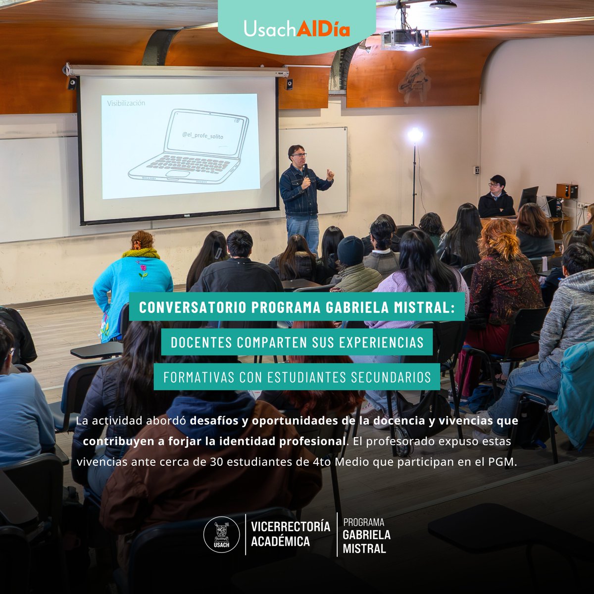 🤔 ¿Qué significa ser profesor? esa fue la pregunta clave del 6° Conversatorio del Programa Gabriela Mistral 🤓 “Rol Docente: Profesión para la transformación social”

¡Conoce los detalles! En Usach al Día 🗞️

🔗 bit.ly/3W6jB3X