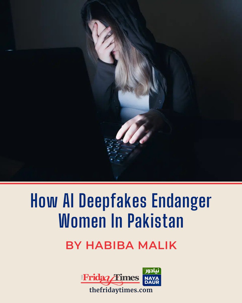 TFT_'s tweet image. 90% of the deepfakes target women, and in Pakistan, these intersect with religion, culture, and honour.
By Habiba Malik

Read more: thefridaytimes.com/25-Sep-2025/ai…

#AI #deepfakes #Pakistan #womens #DigitalSafety #ArtificialIntelligence #TargetWomen #religious #culture