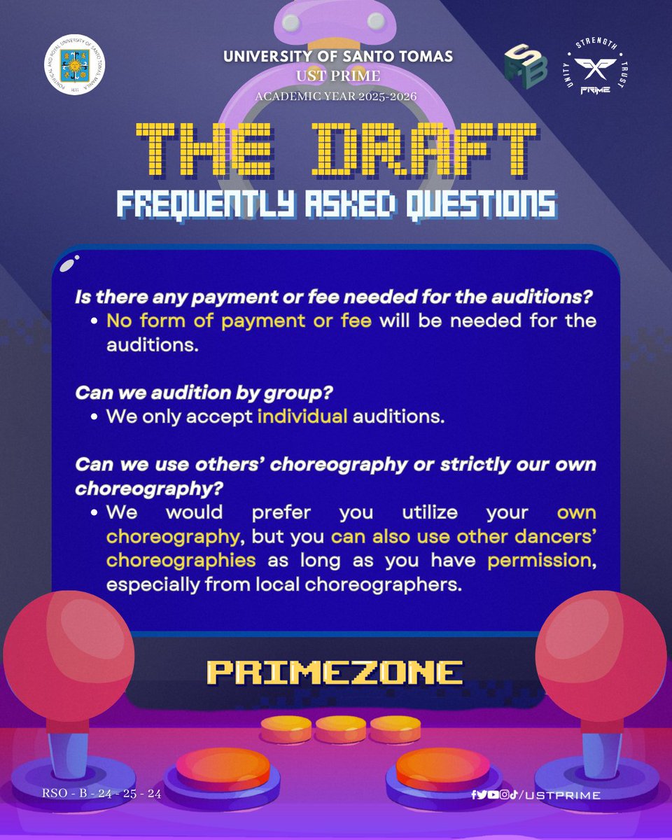 ustprime's tweet photo. 📑 WHAT TO PREPARE:
1. 45 to 60-second dance routine
2. Soft copy of MyUSTe profile to be submitted in the registration link below

In partnership with First Block Studios
Approved by the organization adviser 

Board by: Hayley Tesorero
Caption by: Yuan Canlas https://t.co/JcCjqtdzMr