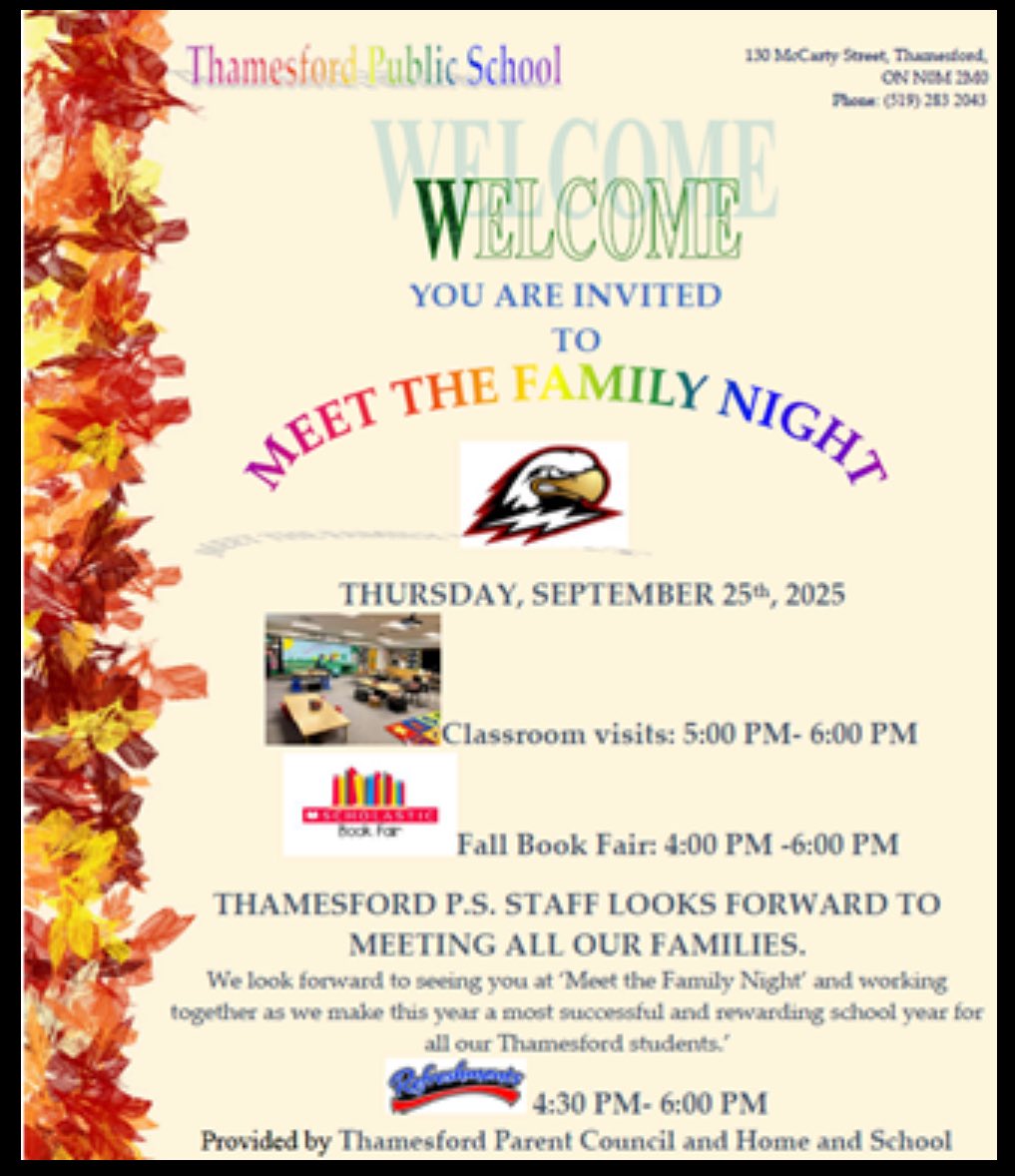 Staff and Students welcome our families to ‘Meet the Family Night’! We look forward to celebrating the evening with all. <a href="/ThamesfordPS/">Thamesford_PS</a> <a href="/gloria_devitt/">Gloria Devitt</a> <a href="/TVDSB/">Thames Valley DSB</a> #tvdsb