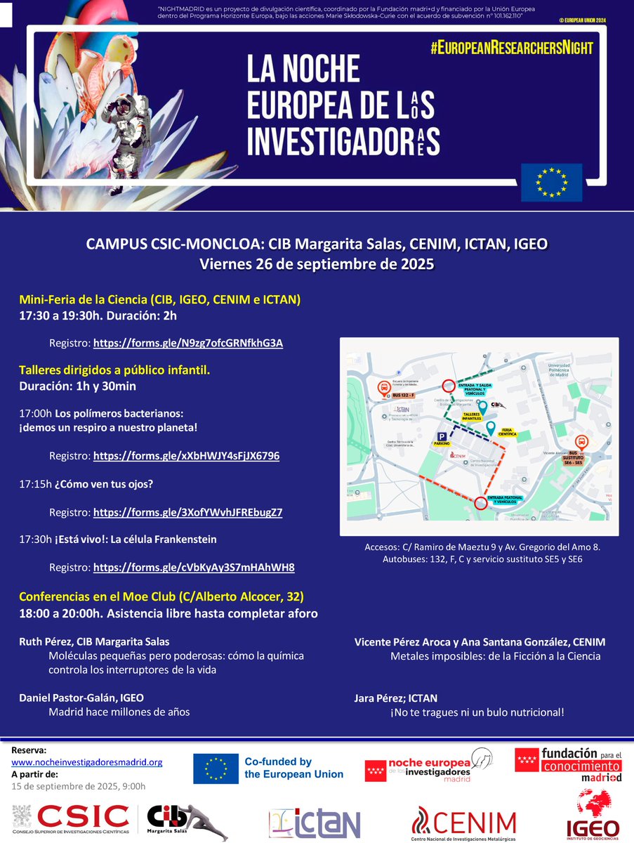 ICTAN's tweet image. Recordad que hoy es la #NocheEuropeadelosInvestigadores, y que tenemos múltiples actividades en Campus @CSIC -Moncloa y @MOECLUB

Os colgamos un nuevo mapa de los accesos al Campus (sólo se podrá acceder a pie).

Muchas gracias, y a disfrutar de la diversión y la ciencia 🥳🎉🦠🔬