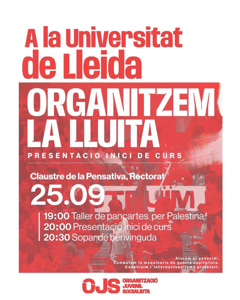 Unes estudiants que, davant la criminal hipocresia burgesa, ens toca assumir la responsabilitat de fer de la defensa del poble palestí un fre d'emergència davant la barbàrie que ja tenim al davant.

Aquesta és la tasca que avui ens pertoca i en aquesta ens trobarem.