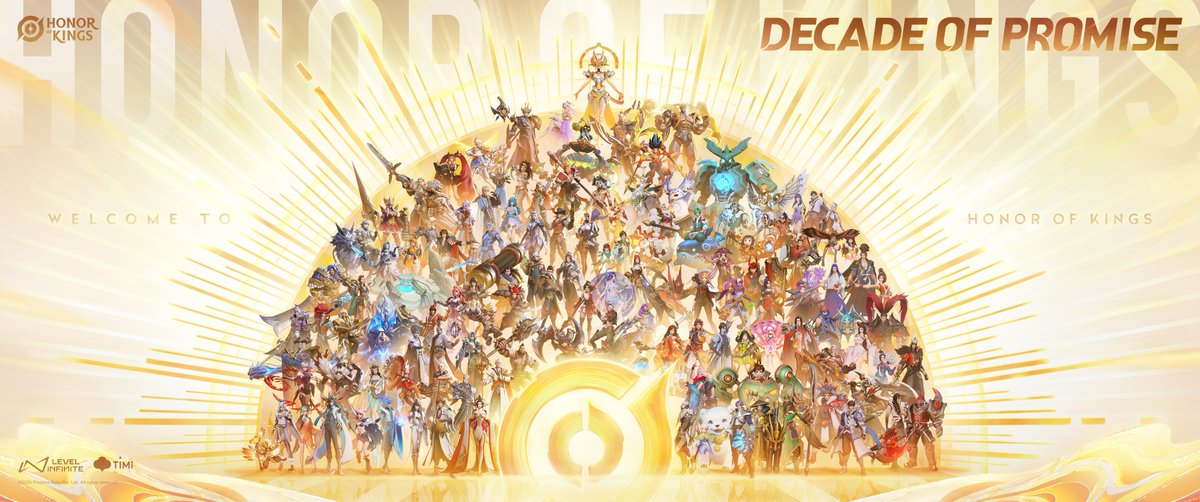HonorOfKings's tweet photo. Since Honor of Kings (HOK) was first released, over a hundred heroes have joined the global gorge. 
They have long transcended the virtual figures on the screen and become our "one true hero" who we pour our passion into, carrying the passionate memories of countless players.

The Decade of Promise is a commitment between HOK and global players! In the future, more heroes will stand by us! Together with players from around the world, we will continue to write the passionate chapter that belongs to HOK. 

October 25th, welcome to Honor of Kings! 
Let's stand alongside all heroes and keep this [Decade of Promise] together!

#HonorofKings #HOK #DecadeofPromise