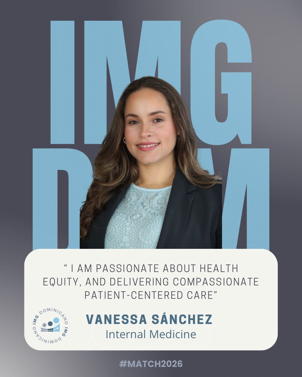 imgdominicano's tweet photo. Meet Vanessa Sanchez, MD 🩺🇩🇴 | She is applying to Internal Medicine. 

We proudly support our Dominican IMGs as they embark on the journey towards the 2026 Residency Match. 👩🏻‍⚕️👨🏻‍⚕️

#IMGDominicano #Match2026 #InternalMedicine #DominicanIMG #MedTwitter #MedX https://t.co/QmDJSilkVB