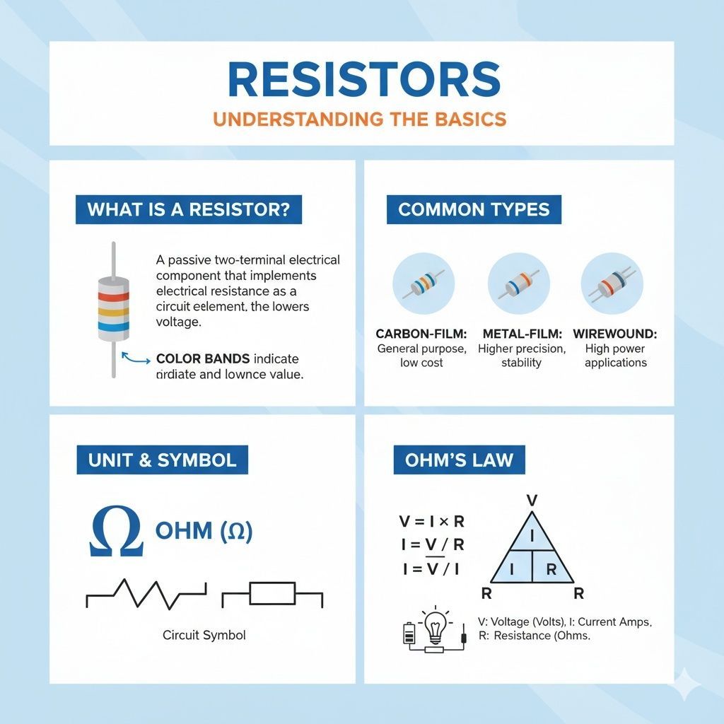 iewarehouse1974's tweet image. Ever wondered what a resistor is or how it works? 💡 This handy guide breaks down the basics: from definition and common types to the essential Ohm's Law. Perfect for electronics beginners or a quick refresh!
#Resistors #ElectronicsBasics #OhmLaw #CircuitComponents #Electrical