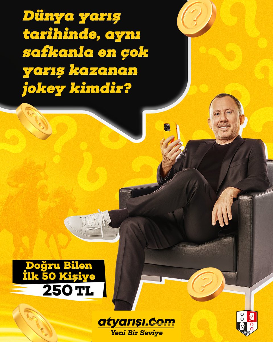 ÖDÜL ZAMANI! 🍀
 
Görseldeki sorunun cevabını bilen ilk 50 kişiden biri ol, 250 TL değerinde atyarışı.com puanı kazan!
 
KATILIM ŞARTLARI 🔎
💥Bu hesabı takip etmek
💥Bu paylaşımı yeniden göndermek (Repost)
💥Tahmininizi, atyarışı.com üye numaranızı ve X